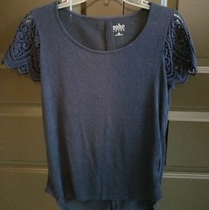 Navy Blue Sheer Shirt Top Size S